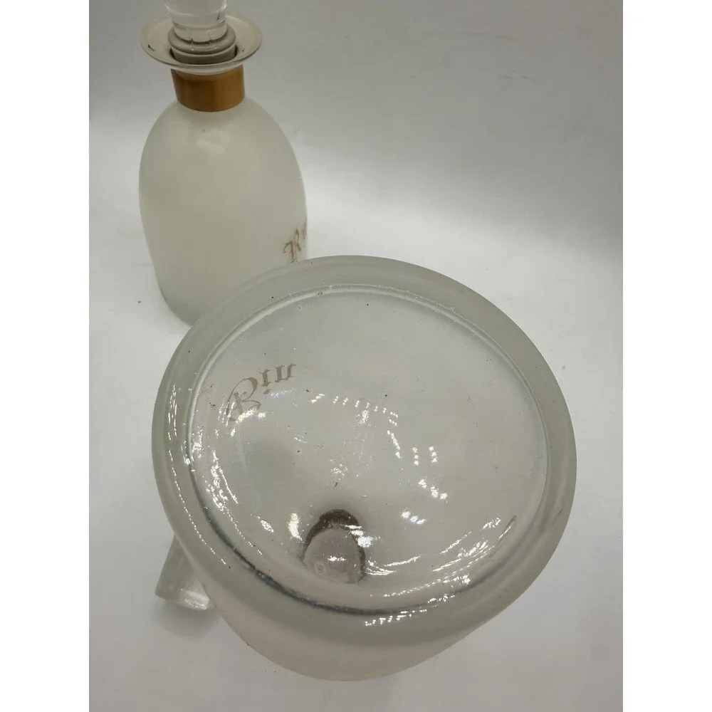Vintage Frosted Glass Rye & Gin Decanter w/ Glass Stopper : MCM Gold Lettering